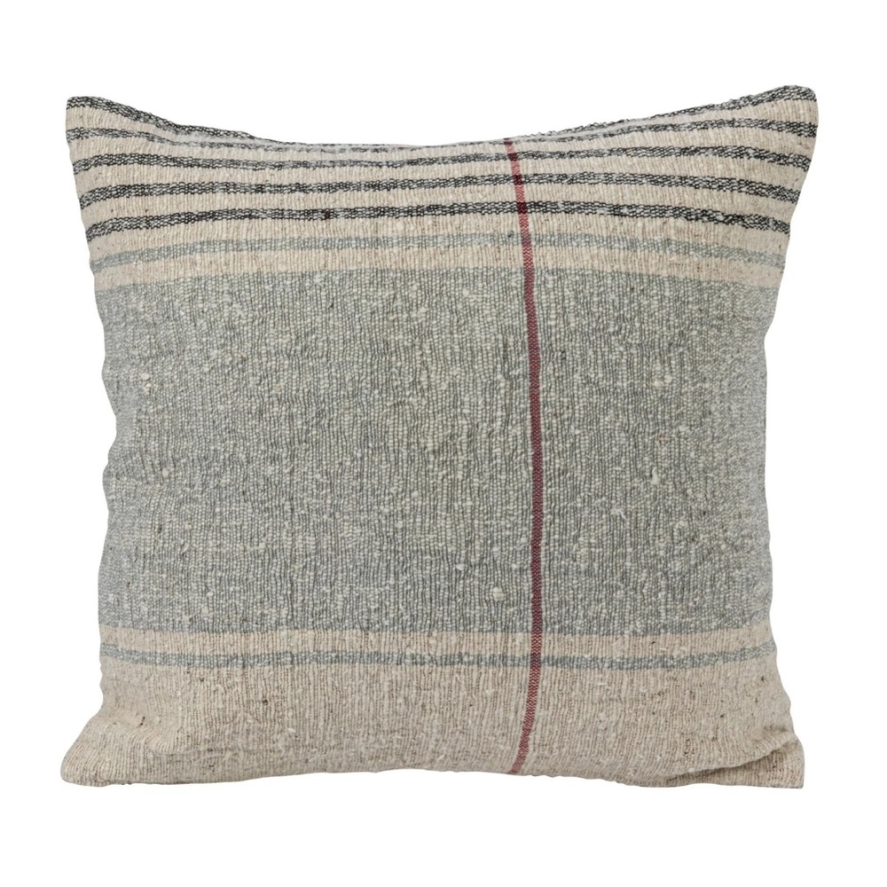 Creative Co-Op 20” Square Woven Cotton Slub Pillow sham cover w/ Stripes zipper